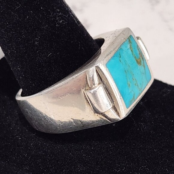 Men's Native American Sterling Silver & Turquoise Ring - Picture 1 of 5